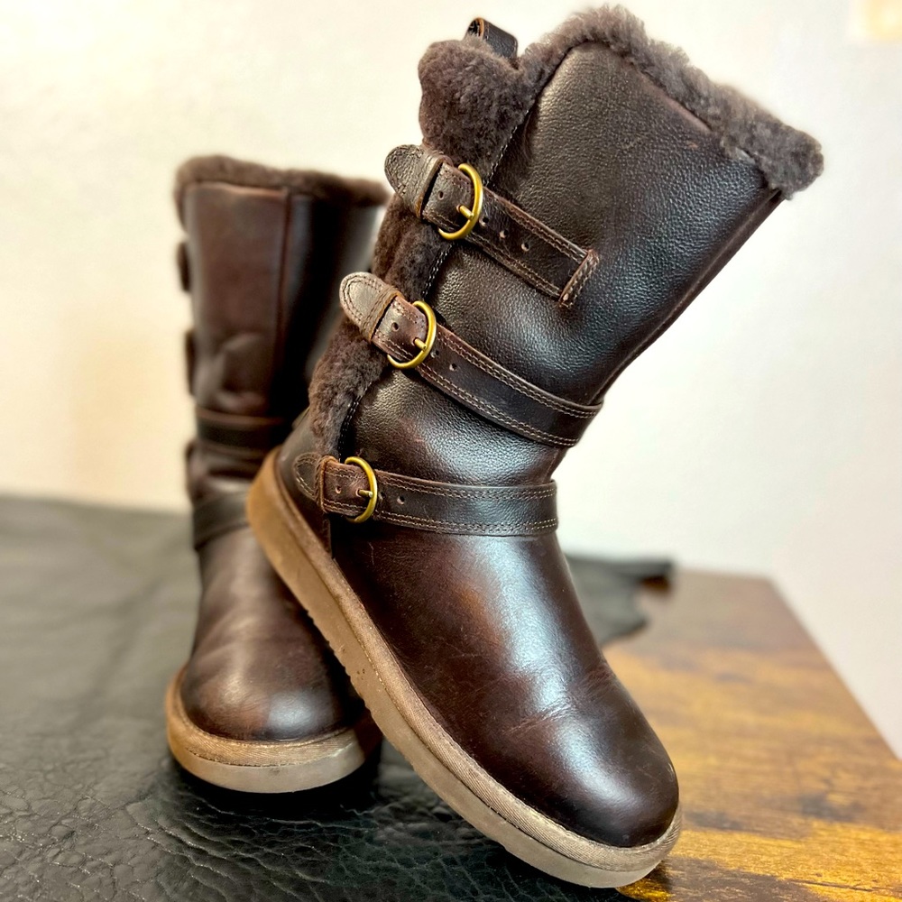 UGG | Women’s Sz 5 Brown Leather UGG Boots | Beckett Shearling Winter Boots New